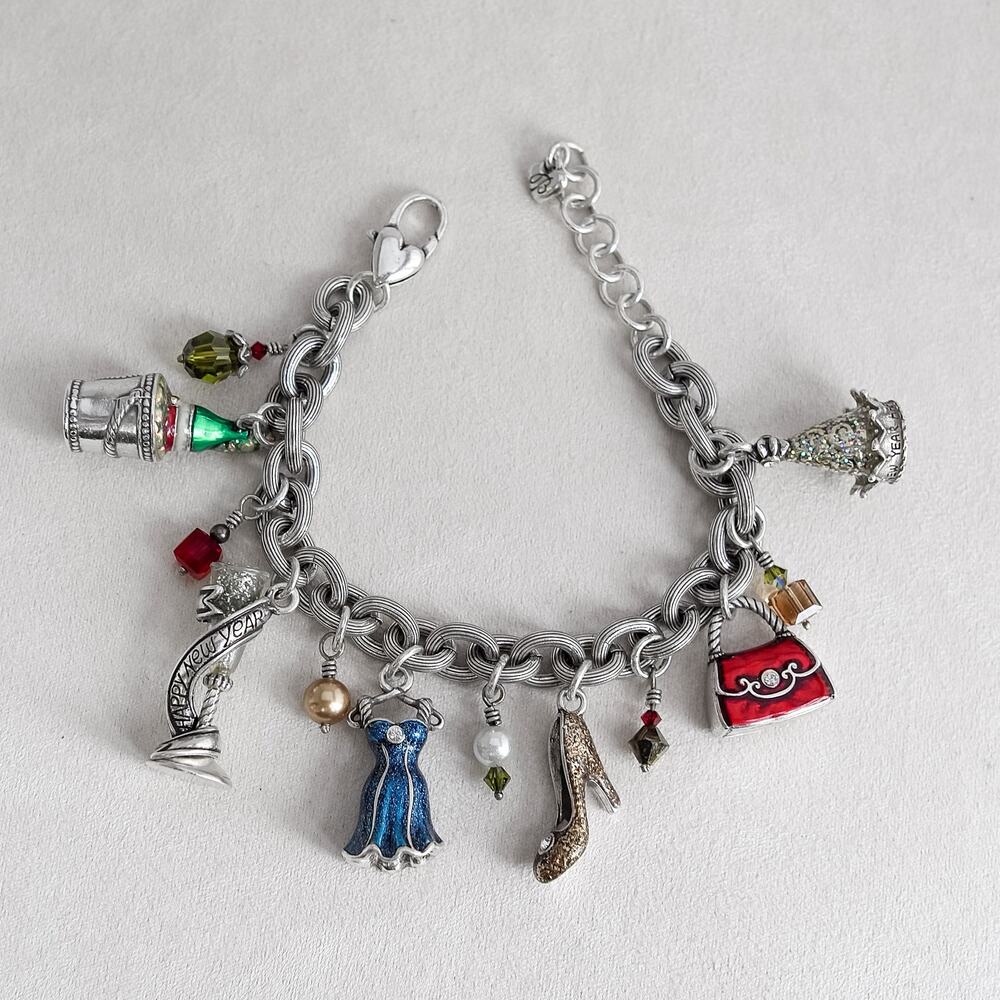 New Years Party Enamel Charm Bracelet Brighton Celebration J37582 Retired